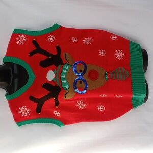 Vtg Christmas Sweater Vest XL Red Green Holiday Design Rudolph, 23" PTP, 25" L